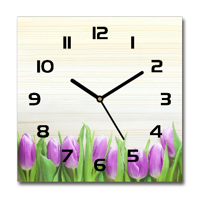 Reloj de pared cuadrado tulipanes morados