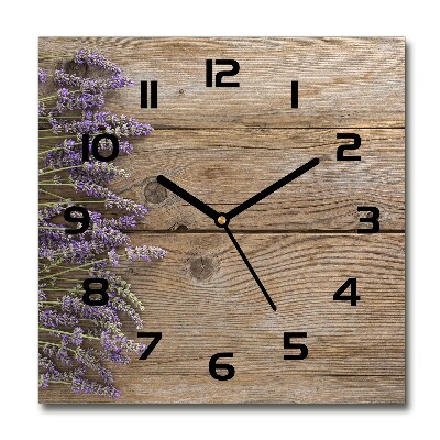 Reloj de pared cuadrado Lavanda sobre madera