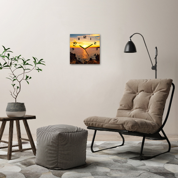 Zegar szklany na ścianę Zachód słońca morze
