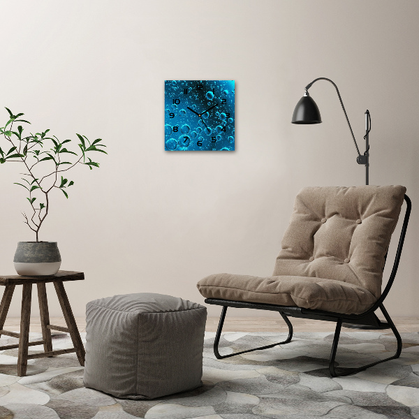 Zegar szklany na ścianę Bąble pod wodą