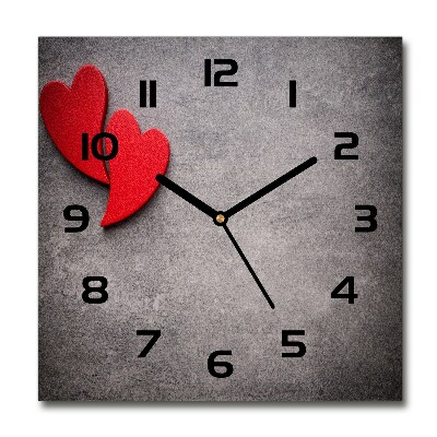 Reloj de pared cuadrado Corazones rojos
