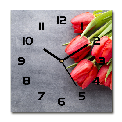 Reloj cuadrado tulipanes rojos