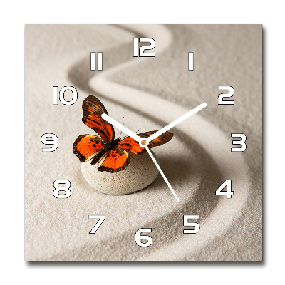 Reloj cuadrado Piedra zen y mariposa