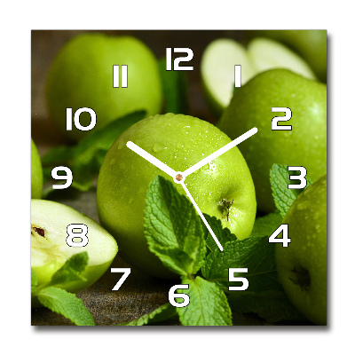 Reloj de pared cuadrado manzanas verdes