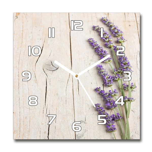 Reloj de pared cuadrado Lavanda sobre madera
