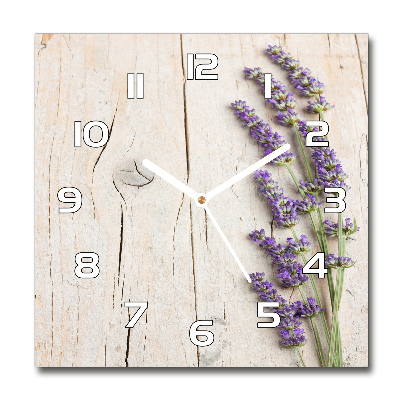 Reloj de pared cuadrado Lavanda sobre madera