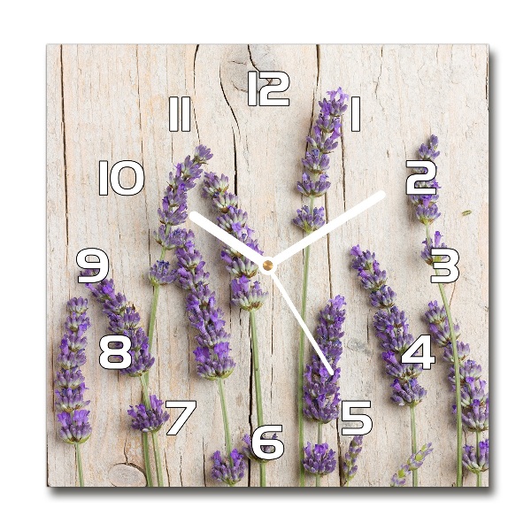 Reloj de pared cuadrado Lavanda sobre madera