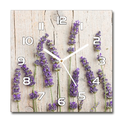 Reloj de pared cuadrado Lavanda sobre madera