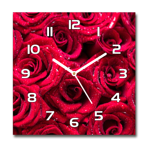 Reloj de pared cuadrado Gotas sobre rosas