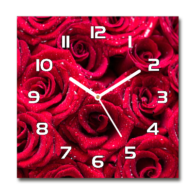 Reloj de pared cuadrado Gotas sobre rosas