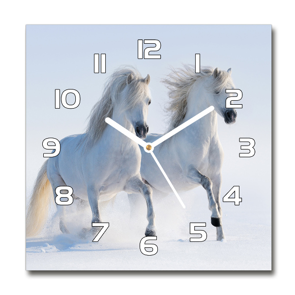 Reloj cuadrado Dos caballos en la nieve