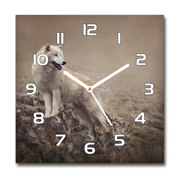 Reloj de pared cuadrado Lobo blanco en una roca