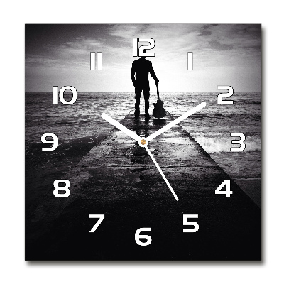 Reloj de pared cuadrado Guitarrista en el muelle