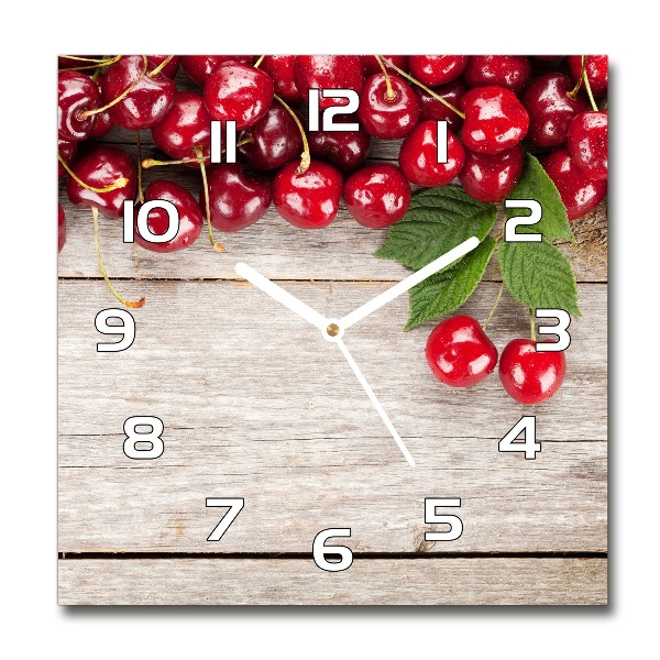 Reloj de pared cuadrado Cerezas en madera