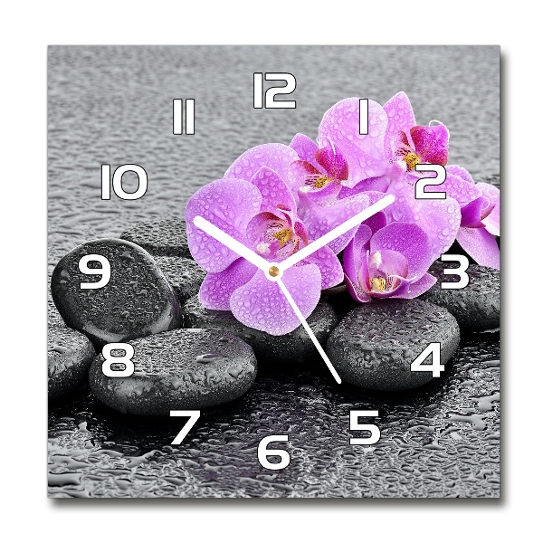 Reloj de pared cuadrado Piedras de orquídea