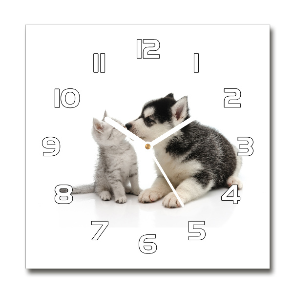 Reloj de pared cuadrado Perro y gato