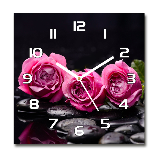 Reloj cuadrado rosas rosadas