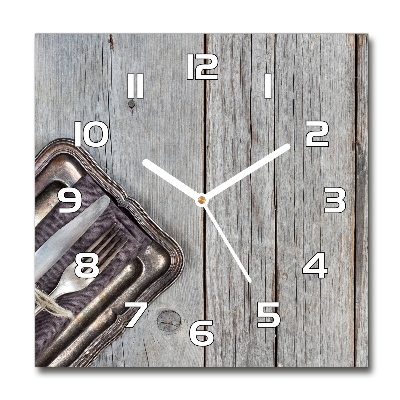 Reloj cuadrado Cubiertos sobre tablas