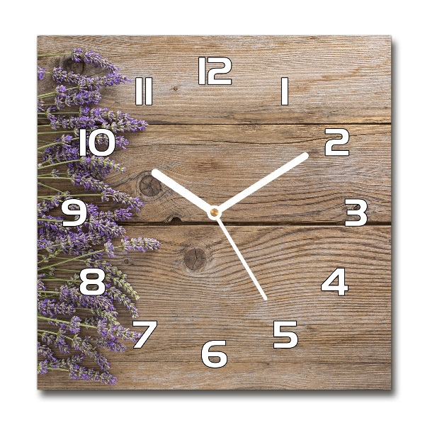 Reloj de pared cuadrado Lavanda sobre madera