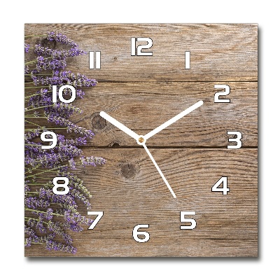 Reloj de pared cuadrado Lavanda sobre madera