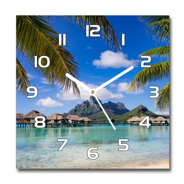 Reloj de pared cuadrado Palmeras en Bora Bora
