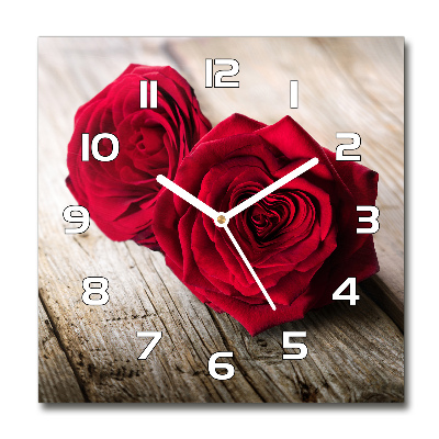 Reloj de pared cuadrado Rosas sobre madera
