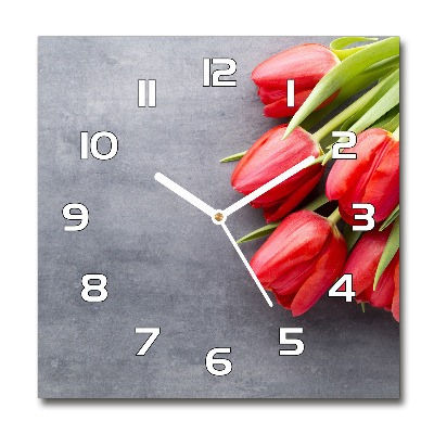 Reloj cuadrado tulipanes rojos