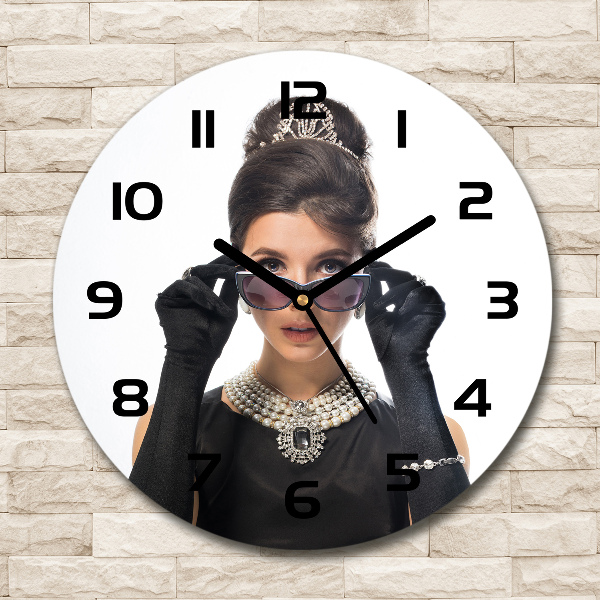 Zegar szklany okrągły Kobieta w okularach