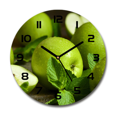 Reloj de cristal redondo manzanas verdes