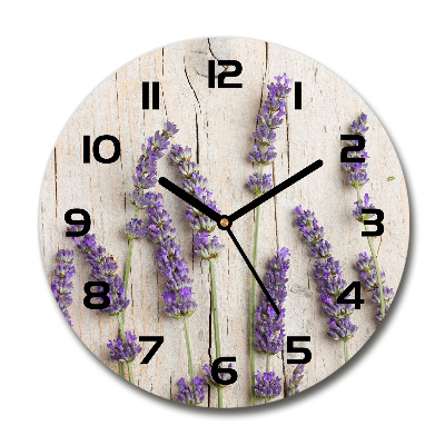 Reloj de cristal redondo Lavanda sobre madera