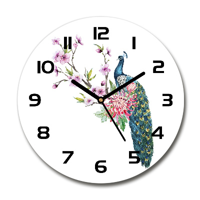Reloj de pared redondo Pavo real y flores
