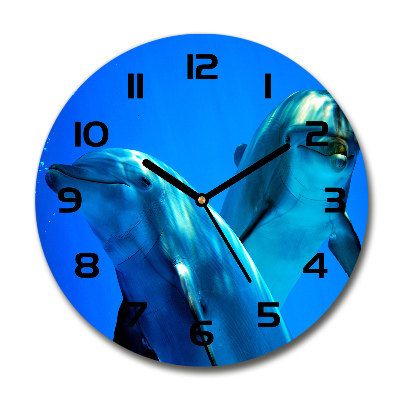 Reloj de cristal redondo Dos delfines
