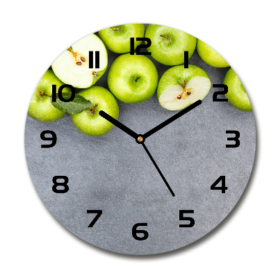 Reloj de cristal redondo manzanas verdes