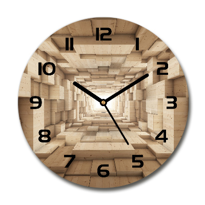 Reloj de cristal redondo Túnel de madera