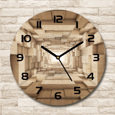 Zegar szklany okrągły Drewniany tunel