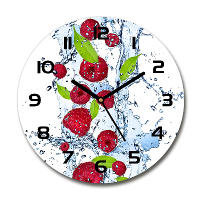 Reloj de cristal redondo Frambuesas y agua