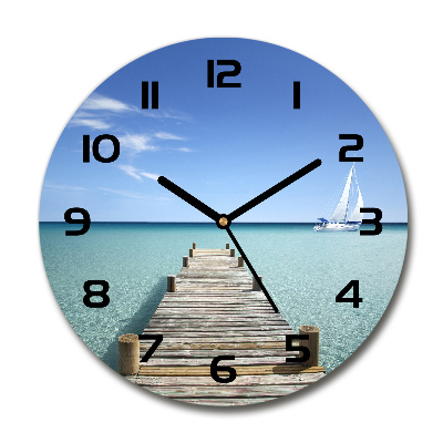 Reloj de cristal redondo Muelle de madera