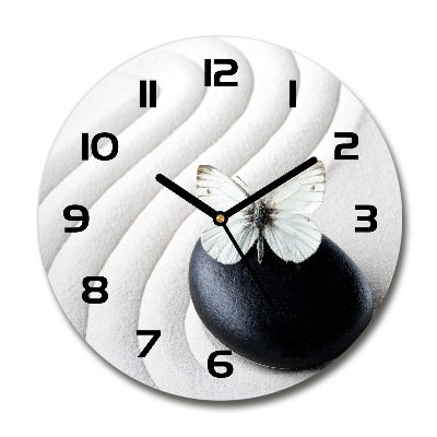 Reloj de cristal redondo Piedra zen y mariposa