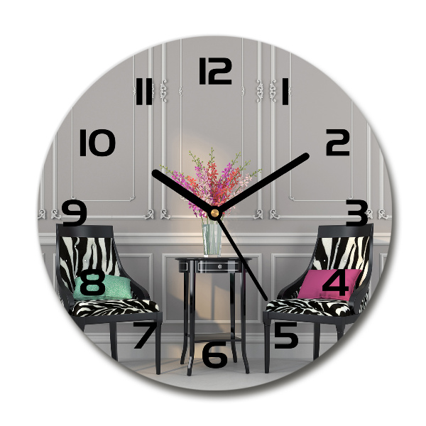 Zegar szklany okrągły Dwa krzesła