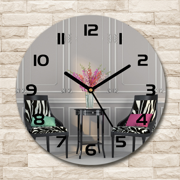 Zegar szklany okrągły Dwa krzesła
