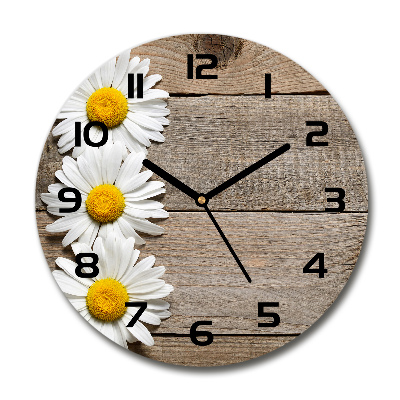 Reloj de cristal redondo Madera de margaritas