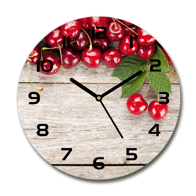 Reloj de cristal redondo Cerezas en madera
