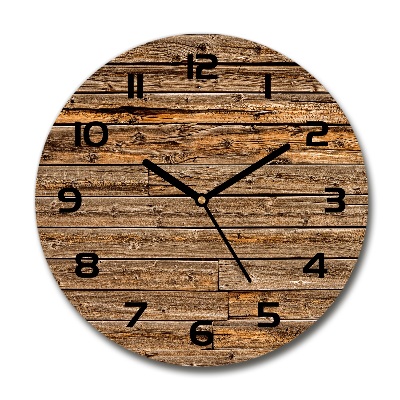 Reloj de cristal redondo pared de madera
