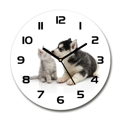 Reloj de cristal redondo Perro y gato