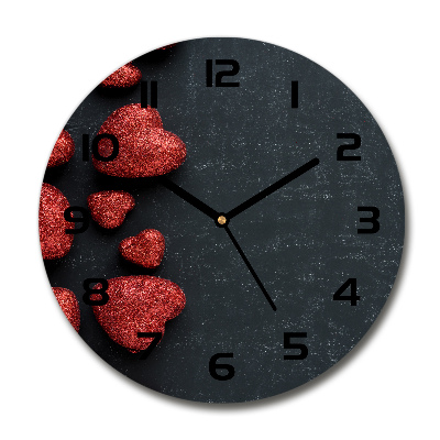 Reloj de cristal redondo Corazones en el tablero