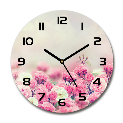 Reloj de cristal redondo flores de rosa silvestre