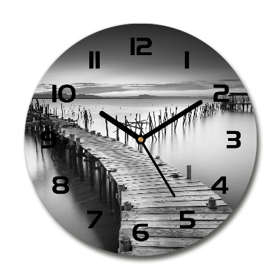 Reloj de cristal redondo Muelle de madera
