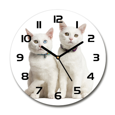 Reloj de cristal redondo gatos blancos
