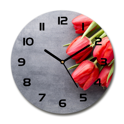 Reloj de cristal redondo tulipanes rojos