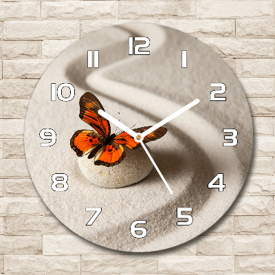 Reloj de pared redondo Piedra zen y mariposa